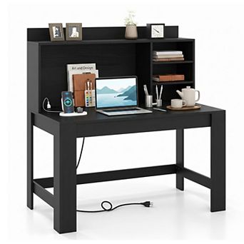 42.5" Computer Desk with Hutch & Power Outlets, Study Desk Writing Desk for Home Office