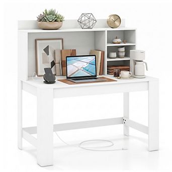 42.5" Computer Desk with Hutch & Power Outlets, Study Desk Writing Desk for Home Office