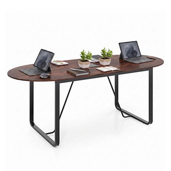 71" Oval Conference Table for 6-8 People, Executive Table with Cable Holes