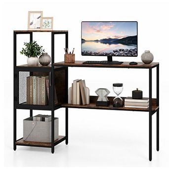 51" Computer Desk with Bookshelf, Home Office Desk with Storage Shelves