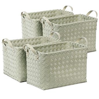 Handwoven Wicker Storage Baskets for Laundry Shelves Closet Bedroom Bathroom Organizer 4 Pack