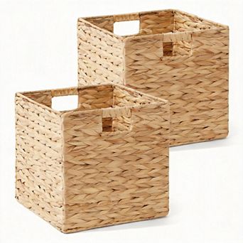 Hand-woven Paper Rope Wicker Storage Baskets Foldable Cube Shelves Organizer