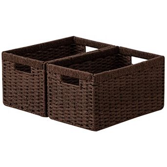 Wicker Storage Baskets with Handles Foldable Rectangular Bin
