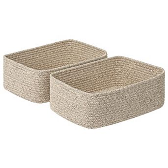 Shallow Woven Storage Baskets Shelves Organizing Bathroom Closet Decorative