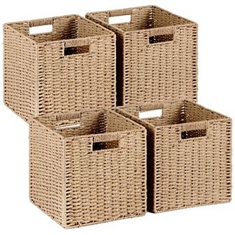 Paper Rope Wicker Basket with Handles 4 Pack