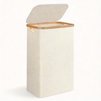 Slim Laundry Hamper with Lid Foldable Handles Removable Inner Bag