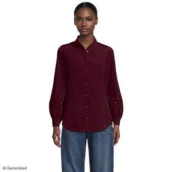 Women's Lands' End Eyelet Sleeve Pinwale Corduroy Shirt