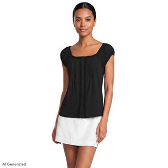 Women's Lands' End Cap Sleeve Lightweight Pintuck Button Front Blouse