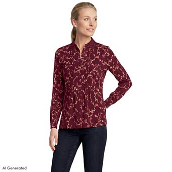 Women's Lands' End Long Sleeve Lightweight Pintuck Button Front Blouse