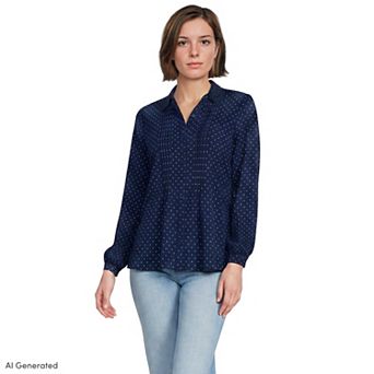 Women's Lands' End Long Sleeve Lightweight Pintuck Button Front Blouse