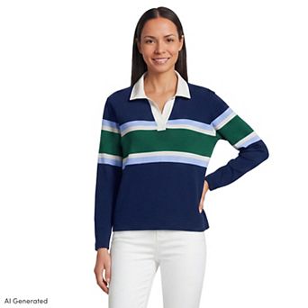Women's Lands' End Long Sleeve Boxy Mariner Rugby Polo
