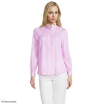 Women's Lands' End Long Sleeve Poplin Ruffle Collar Shirt