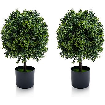 2 pc Realistic Artificial Boxwood & Olive Topiary Ball 20 Inch Faux Greenery