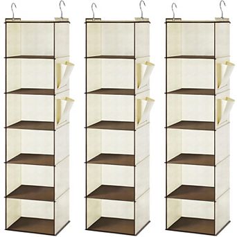 6 tier Hanging Closet Organizer 3 Pack Foldable Storage Shelves with Hooks