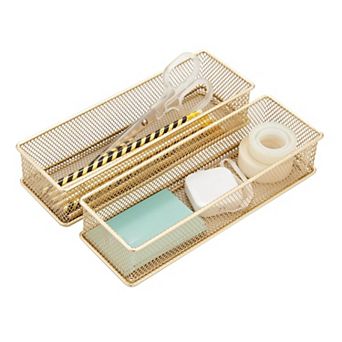 Steel Wire Mesh Storage Organizers Set of 2 Multi-Purpose Home Office Tray