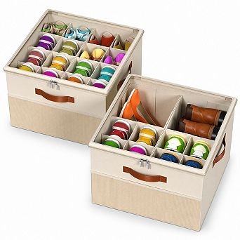 2-Pack Foldable Closet Shoe Organizer Adjustable Dividers Storage Bins