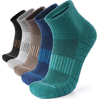 5 Pairs Quarter Length Wool Hiking Running Socks Cushioned Thermal Thick