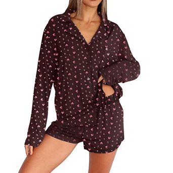 Womens 2 pc Knit Pajama Set Soft Comfy Button Down Sleepwear