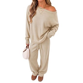 Womens 2 pc Off The Shoulder Knit Loungewear Set