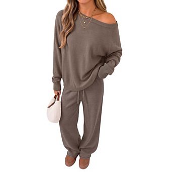 Womens 2 pc Off The Shoulder Knit Loungewear Set