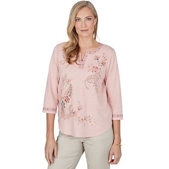 Women's Alfred Dunner Sunset Ridge Embroidered Paisley Keyhole Top