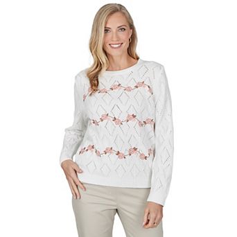 Women's Alfred Dunner Sunset Ridge Floral Embroidered Diamond Sweater
