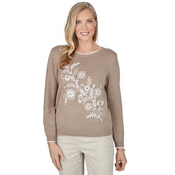 Women's Alfred Dunner Diagonal Floral Embroidered Sweater