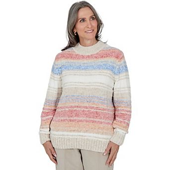 Women's Alfred Dunner Sunset Ridge Space Dye Striped Chenille Sweater