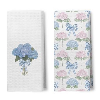 Coquette Bow Hydrangea Floral Kitchen Towel