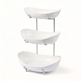 Fruit Bowl 3 tier Ceramic Rack Basket Serving Tray
