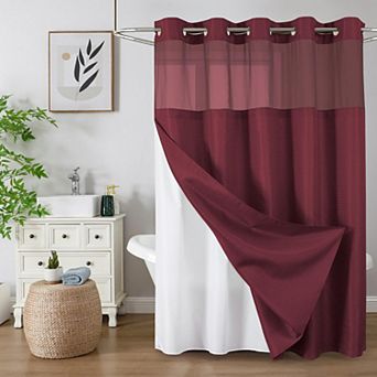 No Hook Waffle Shower Curtain Snap In Liner Window 72"W x 75"L