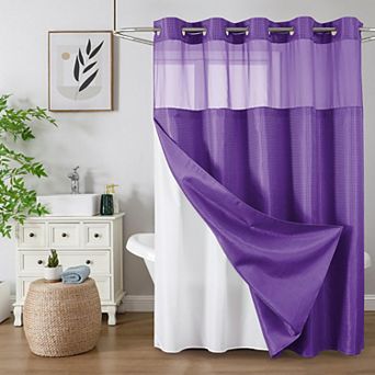 No Hook Waffle Shower Curtain Snap In Liner Window 72"W x 75"L