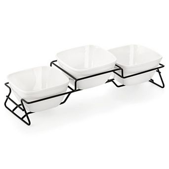 Porcelain Ramekin Serving Set with Metal Rack