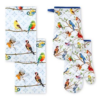 Bird Branch Kitchen Towels Oven Mitts Set