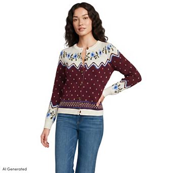 Petite Lands' End Drifter Jacquard Cardigan Sweater
