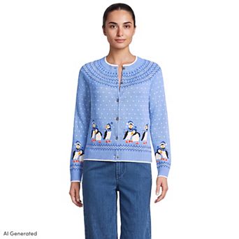Women's Lands' End Drifter Fair Isle Raglan Sleeve Cardigan Sweater