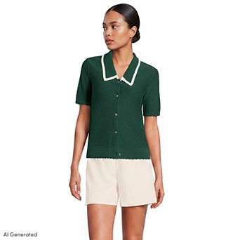 Women's Lands' End Drifter Short Sleeve Scallop Collar Sweater