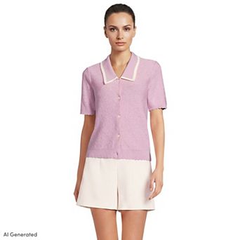 Women's Lands' End Drifter Short Sleeve Scallop Collar Sweater