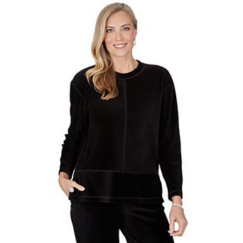 Petite Alfred Dunner Weekend Warrior Velour Chevron Spliced Top