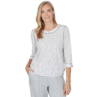 Women's Alfred Dunner Weekend Warrior Space Dye Grommet Neck Striped Top