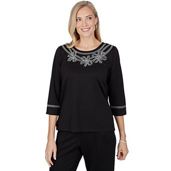Women's Alfred Dunner Weekend Warrior Sculptural Floral Neck Knit Top