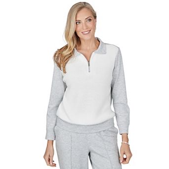 Women's Alfred Dunner Weekend Warrior Mixed Knit Zip Collar Top