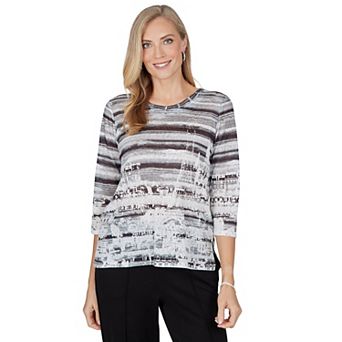 Women's Alfred Dunner Weekend Warrior Paris Scene Striped Knit Top