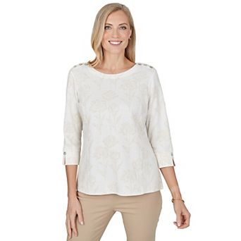 Women's Alfred Dunner Floral Jacquard Shoulder Button Knit Top