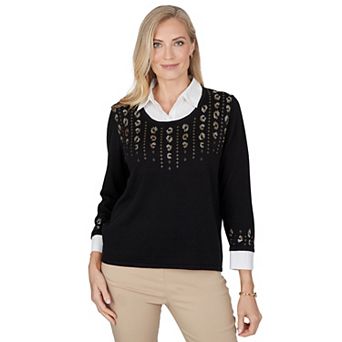 Women's Alfred Dunner Metallic 2-in-1 Collared Sweater Top