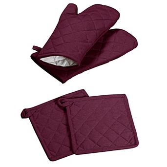 Oven Mitt & Pot Holder Set Heat Resistant Gloves Hot Pads BBQ Cooking Baking Thanksgiving