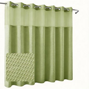 71" x 74" No Hook Waffle Shower Curtain Snap-in Liner Soft Lightweight Bathroom