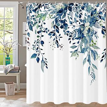 Eucalyptus Leaf Shower Curtain Waterproof Fabric Bathroom Hooks