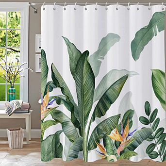 Eucalyptus Leaf Shower Curtain Waterproof Fabric Bathroom Hooks