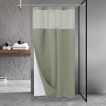 Stall Waffle Weave Shower Curtain Set with Snap-in Liner & Hooks, Mesh Top Window, Hotel Style